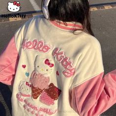 Hello Kitty Outfit, Hello Kitty Y2k, Y2k Hello Kitty, Jacket Baseball, Mode Mantel, Clothing Business