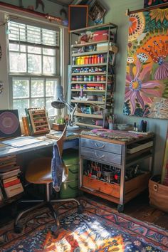 a room filled with lots of art and craft supplies