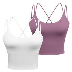 PRICES MAY VARY. 【PADDED SPORTS BRA】Crop tank sports bra with removable pads for convenient adjustment and easy to clean. WOYYHO Yoga bra combines fashion, function, and performance. 【SOFT & COMFORTABLE】This sports bra is made of lightweight, breathable and buttery-smooth fabric.77% polyester and 23% spandex, super cozy, 4-way stretch, moisture-wicking. 【STYLISH DESIGN】Longline sports bra is pullover designed with no clasps or hooks. Spaghetti strap and X-shaped back crop tops, which make you lo Yoga Crop Tops, Strappy Crop Top, Workout Tops For Women, Bra For Women, Dream Outfits, Wear Crop Top, Lounge Lingerie, Padded Sports Bra, Running Workout