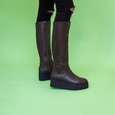 Boots To Wear With Dresses, Knee High Brown Leather Boots, Brown Leather Tall Boots, Brown Leather Knee High Boots, Tall Brown Leather Boots, Black Footwear, Brown Knee High Boots, Tall Brown Boots, Brown Leather Boots