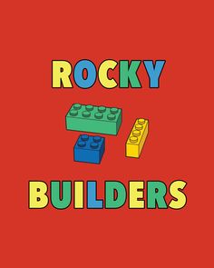 the words rocky and legos on a red background