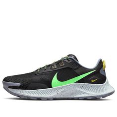 Nike Pegasus Trail 3 'Black Green Strike' DA8697-004 (SNKR/Trail Running) Nike Green Trail Running Shoes For Hiking, Nike Green Trail Running Shoes, Nike Black Trail Running Shoes For Hiking, Nike Pegasus, Trail Running, Black Green, Running, Nike, Green