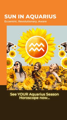 the sun in aquarius poster with three girls standing in front of flowers and birds