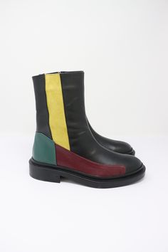 LUUKAA Color Block Leather Boots | ATELIER957 Multicolor Leather Ankle Moto Boots, Multicolor Leather Moto Ankle Boots, Multicolor Leather Moto Boots For Fall, Multicolor Leather Boots, Comfortable Chic, Brand Sale, Accessories Branding, Shoe Brands, Women Empowerment