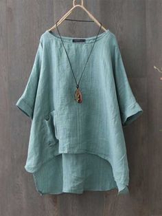 Casual Round Neck Shirt With Irregular Hem Design T Shirts For Women Sale, Round Neck Shirt, Irregular Hem, Vintage Pattern, Neck Shirt, Half Sleeves, Cotton Linen, Round Neck, Size Chart