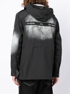 printed-panel jacket from A-COLD-WALL* featuring black, logo print to the rear, logo print to the front, high neck, detachable hood, long sleeves, front zip fastening, two side flap pockets, two chest flap pockets and printed panels. When buying this unisex item, keep in mind that it is graded in standard men's sizing.. | A-Cold-Wall* Printed-Panel Jacket Winter Black Outerwear With Logo Print, Urban Outerwear With Logo Print And Long Sleeves, Winter Track Jacket With Logo Print, Fall Outdoor Outerwear With Logo Print, Fall Logo Print Outdoor Outerwear, Black Hooded Outerwear With Logo Print, Urban Outerwear With Logo Print For Winter, Urban Winter Outerwear With Logo Print, Streetwear Hooded Jacket With Reflective Details