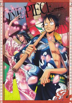 an anime character holding a baseball bat with two other characters in the back ground behind him