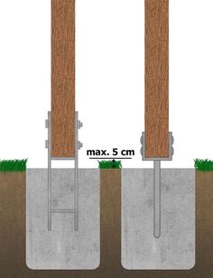 an image of two cement pillars with grass growing out of them and the height of each one