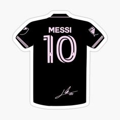 a soccer jersey sticker with the number 10 in pink and white on black background