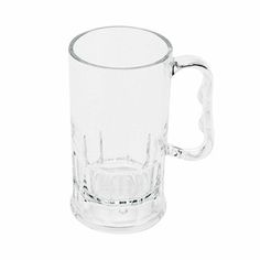 an empty glass mug with handle on a white background