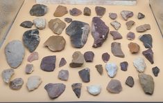 several different types of rocks laid out on a table