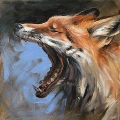 a painting of a fox with its mouth open