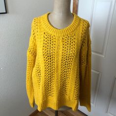 Nwt Size Large Measures 28 Inches Flat Across Under Armpit 26 Inches From Shoulder To Bottom C8 Yellow Soft Knit Sweater For Spring, Spring Yellow Soft Knit Sweater, Spring Yellow Soft Knit Tops, Fall Yellow Cable Knit Top, Yellow Cable Knit Top For Fall, Cozy Yellow Knit Sweater, Casual Yellow Cable Knit Sweater, Yellow Knitted Crew Neck Sweater, Yellow Pointelle Knit Sweater For Winter