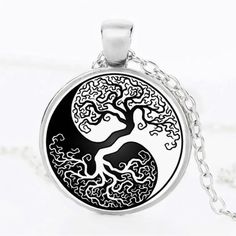 Stainless Steel Tin/Yang Tree Of Life Pendant With Chain Yin Yang Necklace, Tree Of Life Art, Viking Necklace, Art Pendant, Tree Of Life Necklace, Glass Pendant Necklace, Tree Of Life Pendant, Cabochon Pendant, Art Photo