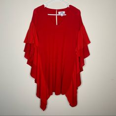 Badgley Mischka Everly Ruffle Sleeve Party Dress Red Vneck Womens Size Xs Measurements Laying Flat Approx. 19" Under Arm To Under Arm (Inside Layer) X 33" Top Of The Shoulder To Bottom Hem In Excellent Pre-Owned Condition. Looks As If It Was Never Worn Comes From A Clean And Smoke Free Home! Chic Red Dress With Flutter Sleeves, Red Flutter Sleeve Dress For Party, Flowy Ruffle Sleeve Party Dress, Red Party Dress With Flutter Sleeves, Red Ruffled Mini Dress For Party Season, Holiday V-neck Ruffled Mini Dress, Elegant Ruffled Mini Dress For Holiday Party, Elegant Red Flowy Mini Dress, Party Dress Red