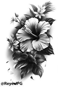 a black and white drawing of flowers