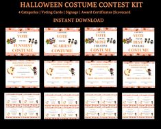 the halloween costume contest kit includes costumes, cards, and award certificates for everyone to use