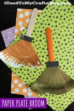 this paper plate broom craft is perfect for kids to do with their favorite halloween crafts