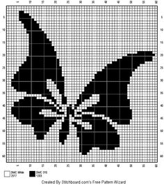 a black and white cross stitch pattern with a butterfly