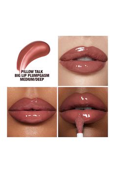 Find CHARLOTTE TILBURY Pillow Talk Big Lip Plumpgasm In Brown on Editorialist. Charlotte Tilbury Pillow Talk Big Lip Plumpgasm in Brown A plumping gloss with the hydrating comfort of a balm in Charlotte's iconic Pillow Talk. Plump + hydrate your lips instantly and over time. Innovative heat + ice technology provides a burn-free, sting-free plumped-up pout in seconds! Feel the Plumpgasm sensation work its magic while hyaluronic acid + lip-loving ingredients hydrate and smooth for your juiciest lips ever. As you wear, your lips get plumper and smoother over time.. In Medium & Deep - brown berry pink. Cruelty-free Plump Effect CO2LLAGENEER ™ for an instant + overtime plumping and smoothing effect. Free of parabens, formaldehydes, phthalates, and sulfates. 0.18 oz. The precision application di Lip Combos For Medium Skin, Charlotte Tilbury Pillow Talk, Lipstick Hacks, Charlotte Tilbury Makeup, Best Lip Gloss, Makeup Accesories, Power Of Makeup, Lip Combo