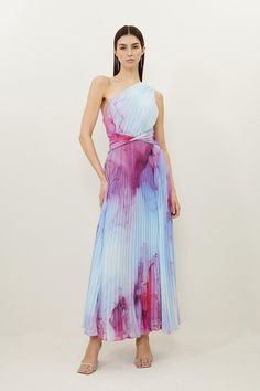 Embrace A Romantic And Vibrant Mood With This One Shoulder Dress, Featuring A Marble Print Along A Pleated Design. Finished With A Waist Detail And Maxi Length, Pair With Barely-There Heels And Polished Accessories For Standout Formal Wear.Pleatedmarble Printone Shoulder Elegant Multicolor One Shoulder Maxi Dress, Elegant Multicolor One-shoulder Midi Dress, Wedding Guest Maxi Dress, Bride Jumpsuit, Guest Ideas, Petite Wedding Guest Dresses, Latest Maxi Dresses, Maxi Dress Collection, Tall Dresses