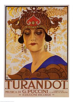 an advertisement for the opera turandot, which features a woman's face