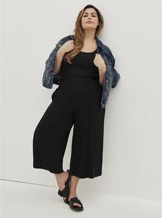 Pull-On Culotte - Super Soft Black, DEEP BLACK Polished Casual, Affordable Plus Size Clothing, Drop Shoulder Cardigan, Body Stretch, Lace Sleeve Top, Flare Top, Black Wide Leg Pants, Plus Size Womens Clothing, Red And Black Plaid