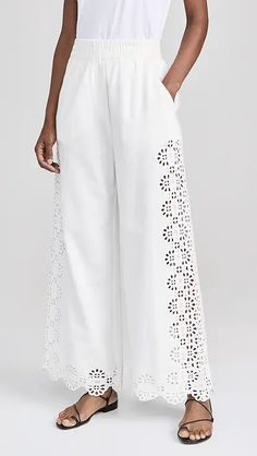 RAILS Henrik Pants | Shopbop White Casual Bottoms With Crochet Trim, Casual White Bottoms With Crochet Trim, White Cotton Bottoms With Eyelet Details, Casual Cotton Bottoms With Broderie Anglaise, Casual Cotton Pants With Lace Trim, Spring Cotton Bottoms With Broderie Anglaise, Chic Bottoms With Cutwork Hem For Spring, Chic Spring Bottoms With Cutwork Hem, White Bottoms With Cutwork Hem For Summer