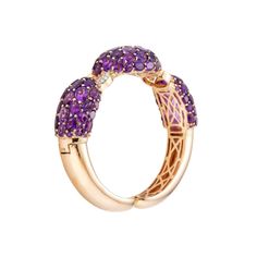 18kt Rose Gold Amethyst Dome Bangle: 40.00cts of oval cut amethyst 0.26 carats round diamonds Elegant Purple Jewelry With Pave Setting, Luxury Amethyst Bangle Bracelet, Luxury Yellow Gold Amethyst Bracelets, Luxury Round Amethyst Bracelets, Luxury Purple Bracelets For Wedding, Luxury Amethyst Bracelets For Formal Occasions, Yellow Diamond Necklace, White Diamond Necklace, White Diamond Earrings