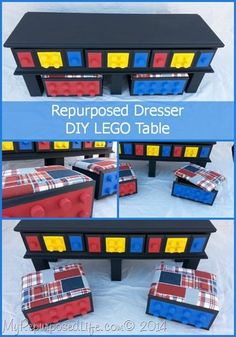 the lego table is made from repurposed dressers