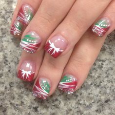 Elf On The Shelf Nails Designs, Christmas Nails Elegant Holidays, Christmas Gel Nails Simple, Nail Christmas Designs, Christmas Design Nails, Christmas French Tips, Heart Nails Design, Christmas Nails Art, Christmas Nails Designs