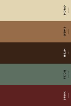 the color palette for an interior paint scheme in shades of brown, beige and green