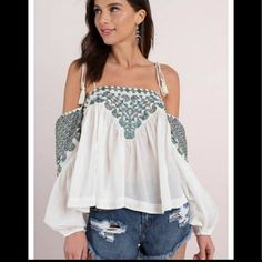 Nwt. Size Xs. Cotton, Rayon . Bohemian Off The Shoulders Bohemian Tops With Embroidered Sleeves For Vacation, Embroidered Tops For Day Out In Fall, Casual Embroidered Top With Sleeves For Festival, Bohemian Off-shoulder Cotton Tops, Embroidered Tops For Fall Vacation, Embroidered Tops For Fall Day Out, Summer Festival Top With Embroidered Sleeves, Summer Festival Tops With Embroidered Sleeves, Bohemian Embroidered Top For Summer Brunch