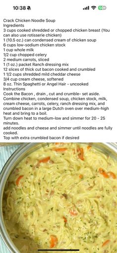 the recipe for chicken noodle soup is shown in an image above it's description