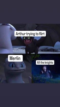 an animated movie scene with text that reads,'arthrurn trying to flirt merlin all the knights