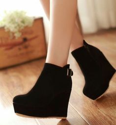 Kawaii Shoes, Leather Heeled Boots, Fancy Shoes, Wedge Ankle Boots, Shoes Heels Wedges, Aesthetic Shoes, High Heel Boots Ankle, Fashion Heels