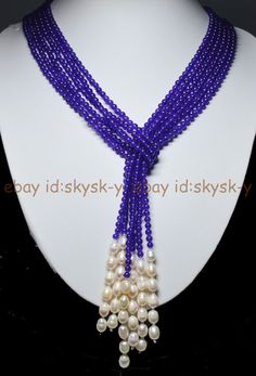 Long Charming 3 Strands 4Mm Purple Amethyst Bead & White Pearl Necklaces 50 Inch Diy Fabric Jewellery, Beaded Necklace Tutorial, Gold Jewelry Stores, Beaded Jewelry Necklaces, Black Beaded Jewelry, Diamond Jewelry Necklace, Handmade Fashion Jewelry, Hand Painted Jewelry, Long Beaded Necklace