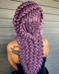 I N T E R T W I N E D Hair Shine Spray, Flower Braids, Fantasy Hair, Beautiful Wigs, Cool Braids, Fish Tail Braid, Hair Art, Hair Transformation, Purple Hair