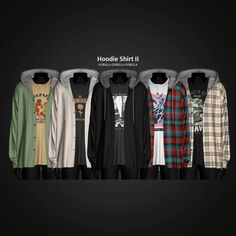 the hoodie shirt is all different colors and sizes