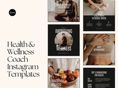 Designed specifically for health and nutrition coaches and influencers, our aesthetic and modern instagram templates will highlight your expertise, help you promote your services and educate your audience. Best of all, our templates are editable, saving you time and effort in designing your own posts. You can customize each template to match your branding and personal style, making it easy to create a cohesive and professional social media presence without spending hours on design work. What you will receive: - 55 instagram post templates (1080x1080)  - PDF file with direct link What can you edit: Everything! These templates are fully editable in Canva (FREE online tool). - Text (content, format, colours, size) - Fonts - Background colours and images - Move / remove / change / resize all g Online Coaching Fitness, Health Coach Aesthetic, Trick Quote, Coach Instagram, Instagram Font, Holistic Health Coach, Nutrition Coach, Health Services, Improve Health