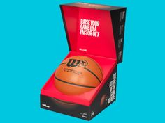 a red box with a basketball inside on a blue background