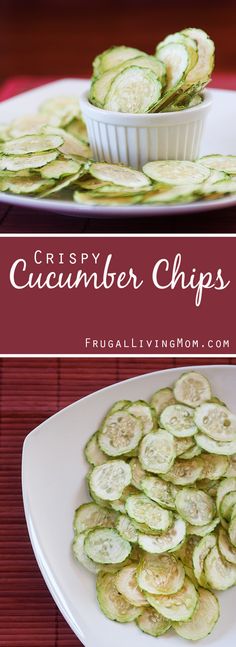 crispy cucumber chips on a white plate