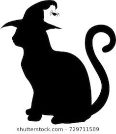 a black silhouette of a cat with a witch hat on it's head and tail