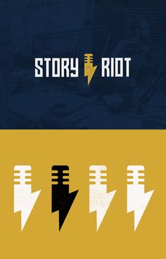 the story riot logo is shown in three different colors