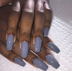 Milky Gray Nails, Greyish Blue Nails, Grey Blue Nails, Blue Gray Nails, Light Grey Nails, Blue Grey Nails, Nail Suggestions, Light Gray Nails, Grey Acrylic Nails