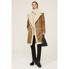 Brown faux shearling (100% Polyester). Jacket. Long sleeves. Collar. Front zipper closure. 39" from shoulder to hemline. Imported. Biker Coat, Polyester Jacket, Rent The Runway, Jacket Long, Closet Designs, Front Zipper, Long Sleeves, Zipper, Collar