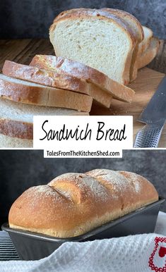 two pictures of bread on a cutting board