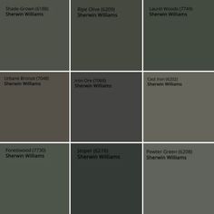 the different shades of gray and green are shown in this image, with text below them