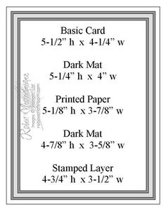 the standard size card for dark mat paper is shown in black and white, with measurements