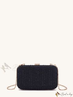 Bird in Bag - Rhinestone Decorative Square Hard Case Clutch Bag with Metal Chain, Perfect for Any Occasion Black Rectangular Clutch With Chain, Elegant Dinner, Black Chain, Chain Bag, Bird In Bag, Square Bag, Chain Bags, Clutch Purse, Hard Case